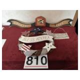 Patriotic wreath and wooden wall hanging
