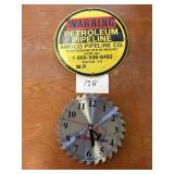 Clock battery operated, and metal sign