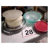 Plastic servers, bowls, egg carrier, container