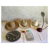 Southern style hats, clock, bendable lamp, half