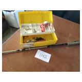 Tackle box and tackle and Shakespear Alpha rod