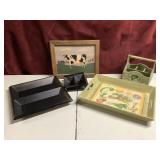 Cow photo, vegetable tray, drink carrier, taco