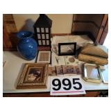 Lidded box, frames, coasters, vase, lantern, etc