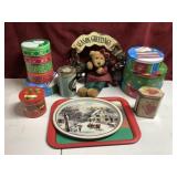 Assortment of tins- greeting bear- plates