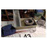 Wilton log cake pan, steamer pan, wire racks,