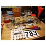 Jars, canisters, sifter, tea lights, lighters and