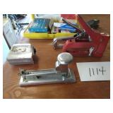 Staplers and staples and tape measure