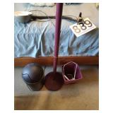 Tall floor lamp, clamp on lamp and 2 waste cans