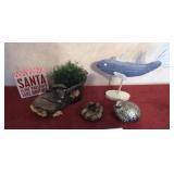 Blown glass pumpkin, heavy partridge, fish, boot