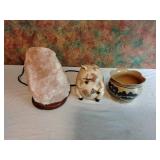 Light up rock, pig decor, pot decor