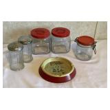 Matching jar set, salt/pepper shaker, ash tray.