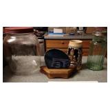 Vintage Hazel Atlas lidded jar, small stein,