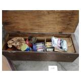 Wooden box w/ nails and misc