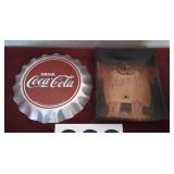 Metal Coca Cola  and heavy clay wall hanging