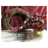 Wreath, fax plant, basket.