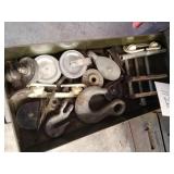 Metal hooks, pulleys, etc