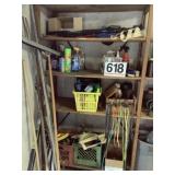 Bungee cords, car cleaning supplies, oils, tools