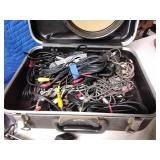 Antique clock, grabber, cables, etc.