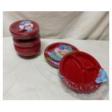 RED PLASTIC BOWLS & PLATES