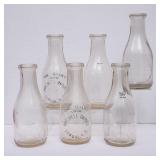 6 Presnell Dairy Embossed Round Quart Milk Bottles