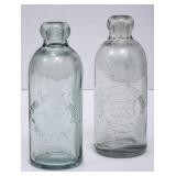 2 NC Green Glass Hutchinson Bottles