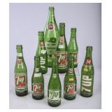 9 7UP Green Glass Soda Bottles
