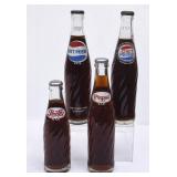 4 Pepsi Filled Clear Glass Soda Bottles
