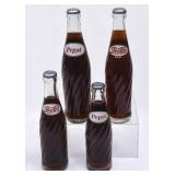 4 Pepsi Filled Clear Glass Soda Bottles