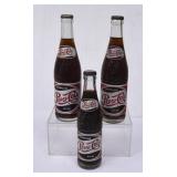 3 Sparkling Pepsi-Cola Filled Clear Glass Bottles
