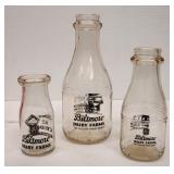 3 Round Biltmore Bottles w/Ice Cream Graphics
