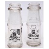 2 Biltmore Round Tall Half Pint Milk Bottles