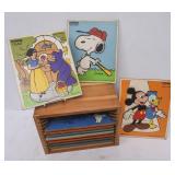 11 Wood Puzzles in Wood Holder