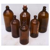 Lot of 6 Clorox Brown Glass Bottles