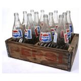 12 Pepsi 32oz Clear Glass Bottles w/ Pepsi Crate