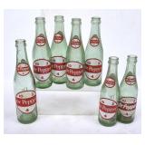 Dr. Pepper Green Glass Bottles: 6 6.5oz, 1 10oz