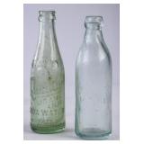 2 Embossed Green Glass Soda Bottles, Asheville NC