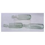 3 Torpedo Embossed Green Glass Bottles