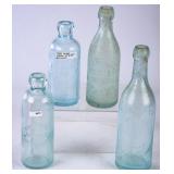 4 NY Embossed Green Glass Hutchinson Bottles