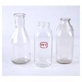 3 Clear Glass Quart Milk Bottles