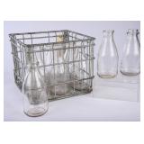 Biltmore Wire Crate w/9 Round Quart Milk Bottles