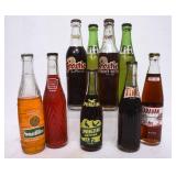 9 Filled Glass Soda Bottles Variety Lot