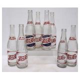 8 Pepsi:Cola Double Dot Clear Glass Soda Bottles