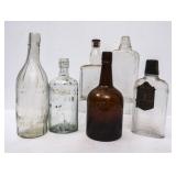 6 Glass Alcohol Bottles/Flasks Variety Lot