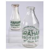 2 Graham Brothers, Mt. Ulla, NC Round Milk Bottles