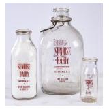3 Sunrise Dairy, Gastonia, NC Square Milk Bottles