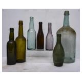 7 Vintage Colored Glass Bottles