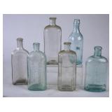 6 Vintage Embossed Medicine Bottles