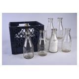 6 NC Embossed Round Clear Quart Milk Bottles