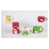 4 M&M Ceramic Mugs & Cookie/Candy Jar