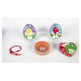 3 M&M Ceramic Candy Dishes w/Lids & Bowl